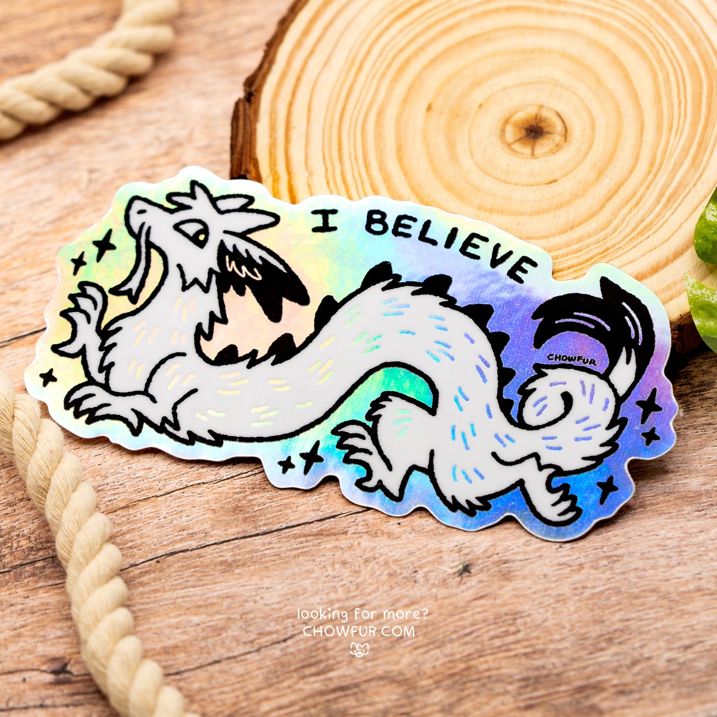 I Believe Holographic Mini-Bumper Sticker - $7 - Furry Sticker only from Chowfur.com - Shop now!