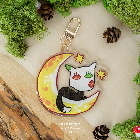 Crescent Moon Ghost Cat Charm