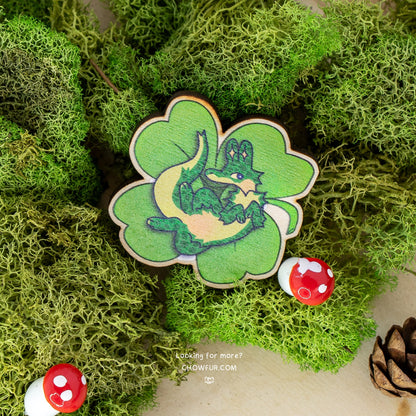 Good Luck Tippy Wooden Pin - $5 - Furry Wooden Pin only from Chowfur.com -  Shop now!