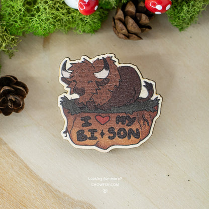 I Love My Bi-Son Wooden Pin - $5 - Furry Wooden Pin only from Chowfur.com -  Shop now!