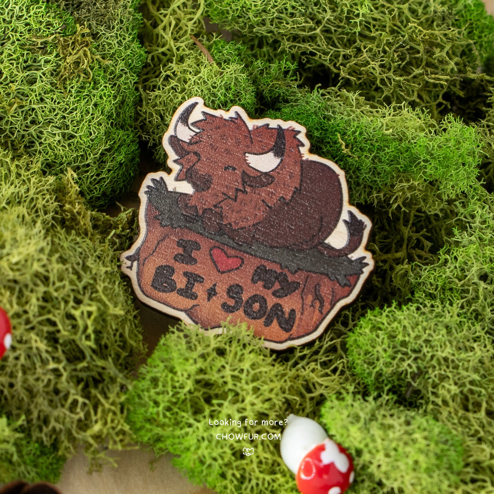 I Love My Bi-Son Wooden Pin - $5 - Furry Wooden Pin only from Chowfur.com -  Shop now!