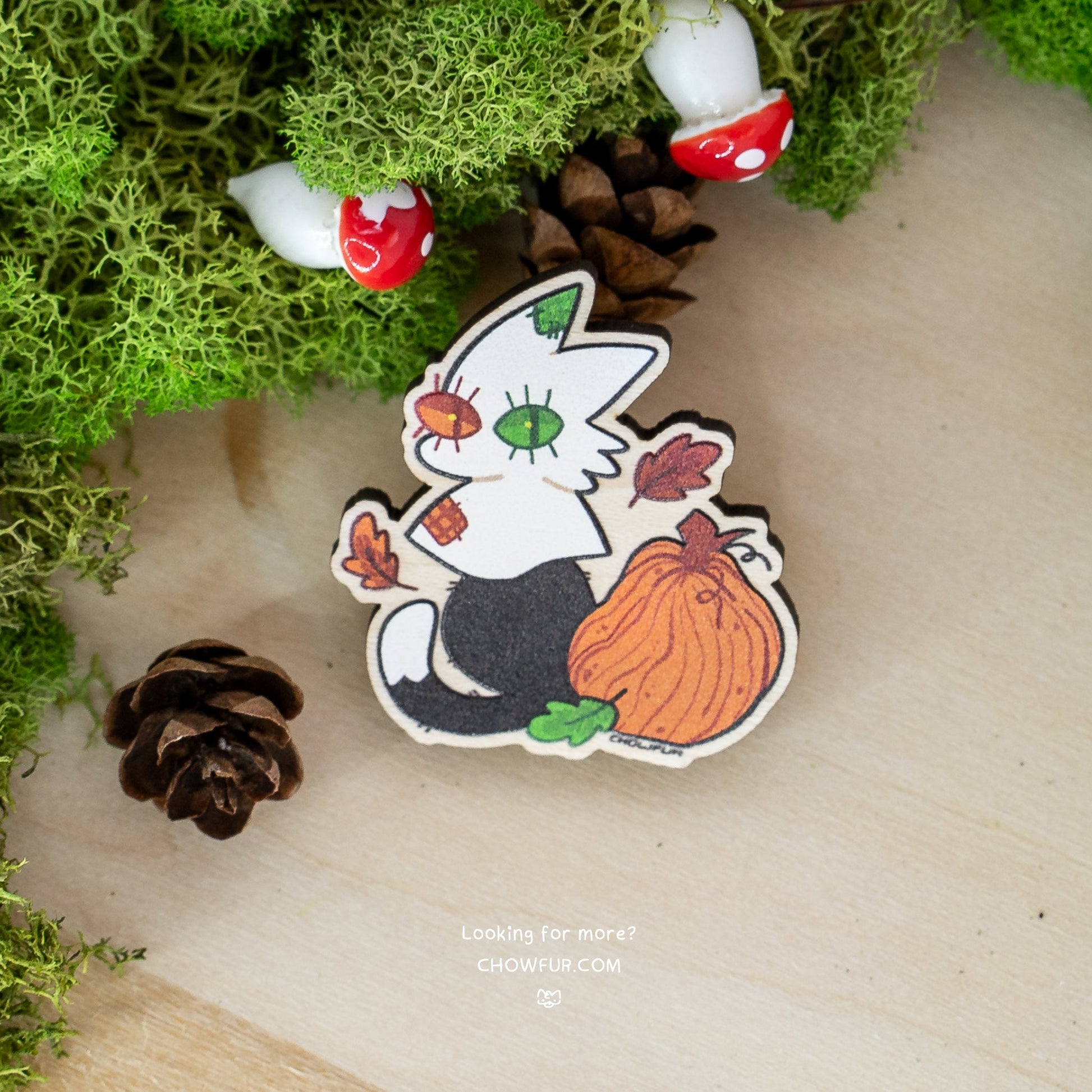 Flyn Ghost Cat Wooden Pin - $5 - Furry Wooden Pin only from Chowfur.com -  Shop now!