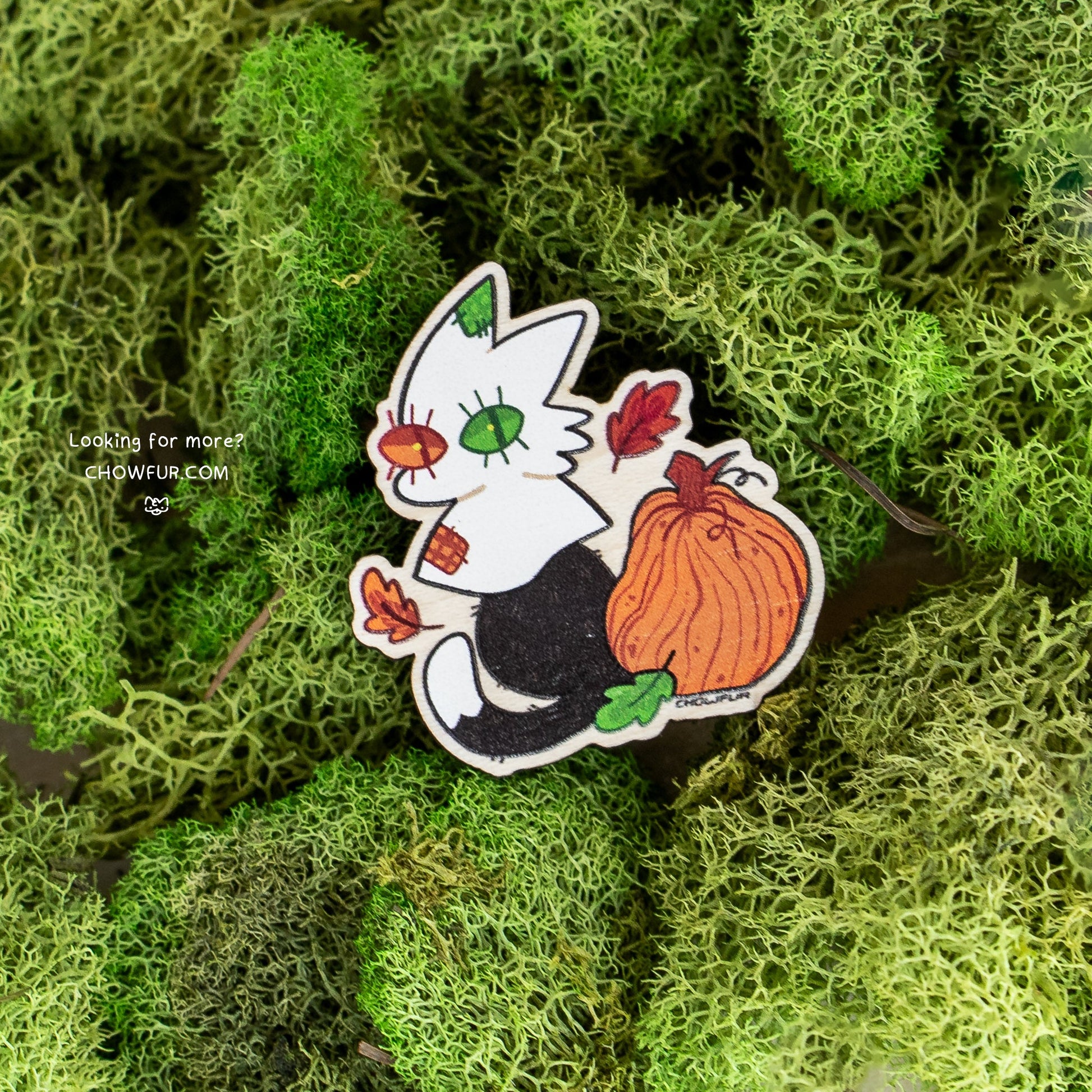 Flyn Ghost Cat Wooden Pin - $5 - Furry Wooden Pin only from Chowfur.com -  Shop now!